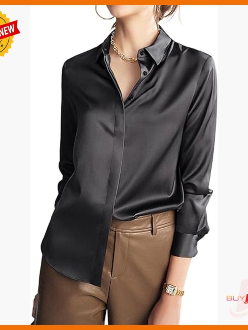22 Momme Mulberry Silk Blouse Long Sleeve Button Down Collared Top